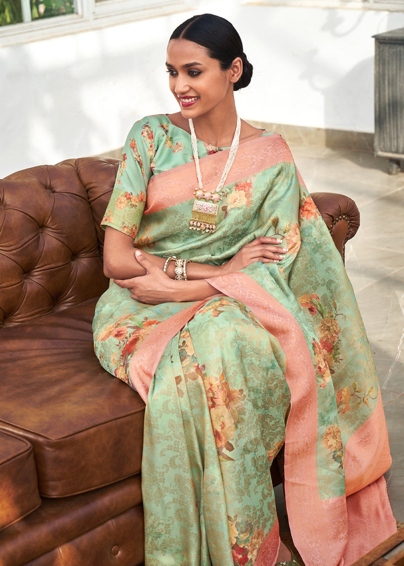 Rainee Green Banarasi Jacquard Printed Saree