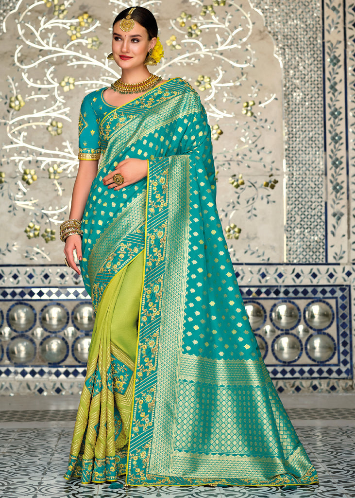 Buy MySilkLove Peridot Green & Blue Zari Woven Designer Banarasi Saree Online