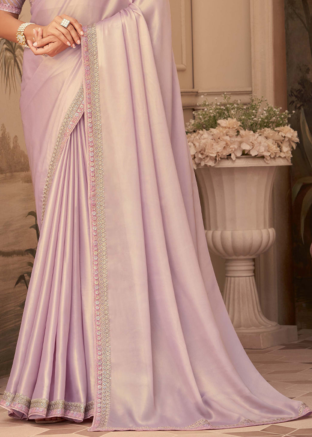 Buy MySilkLove Rose Fog Purple Georgette Designer Saree with Embroidered Blouse Online