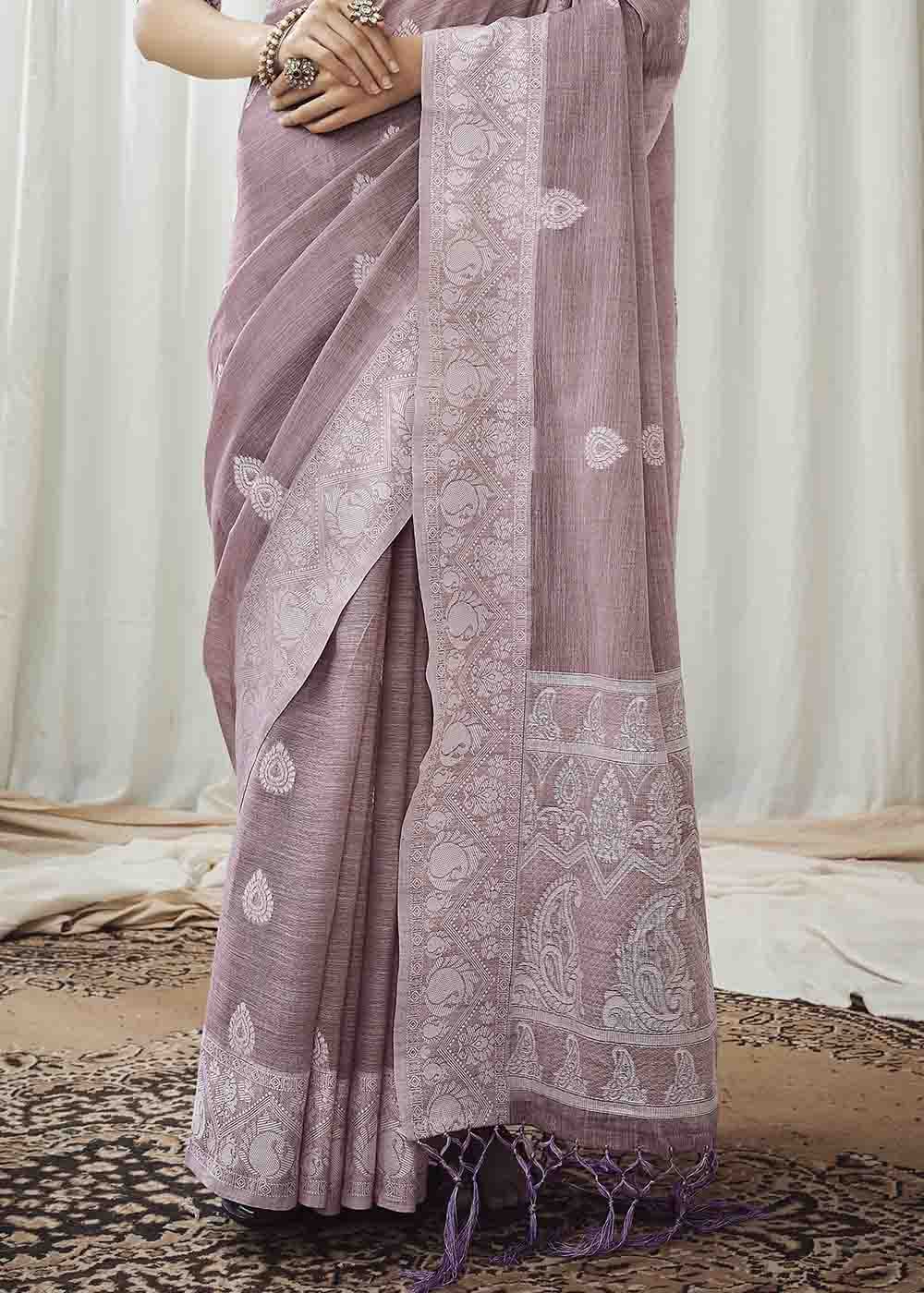 Dusty Purple Chikankari Linen Saree