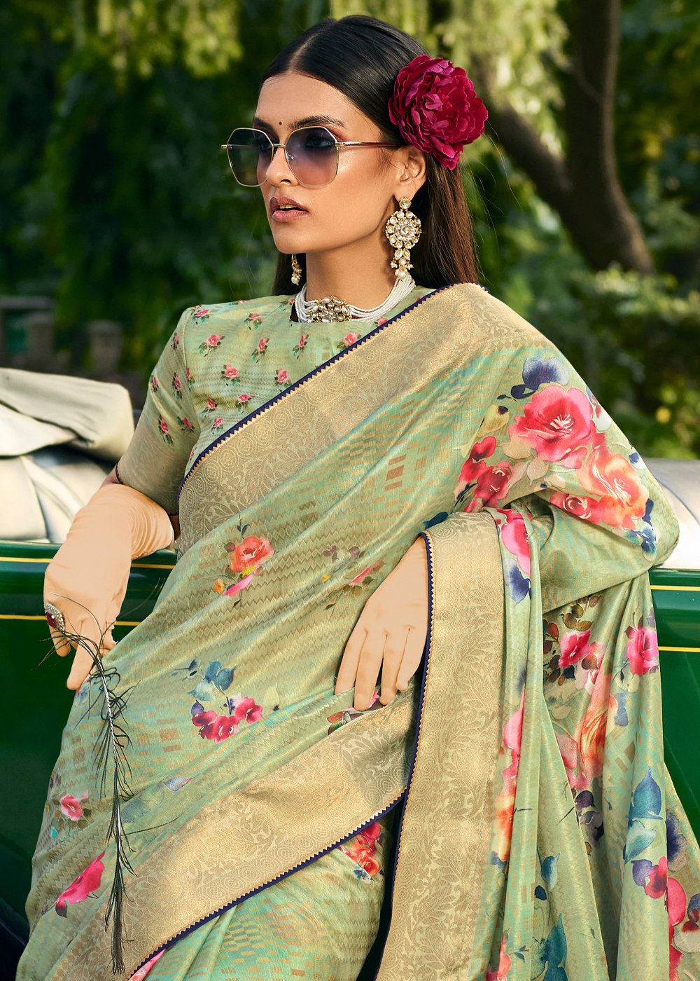 Buy MySilkLove Avocado Light Green Handloom woven Saree Online