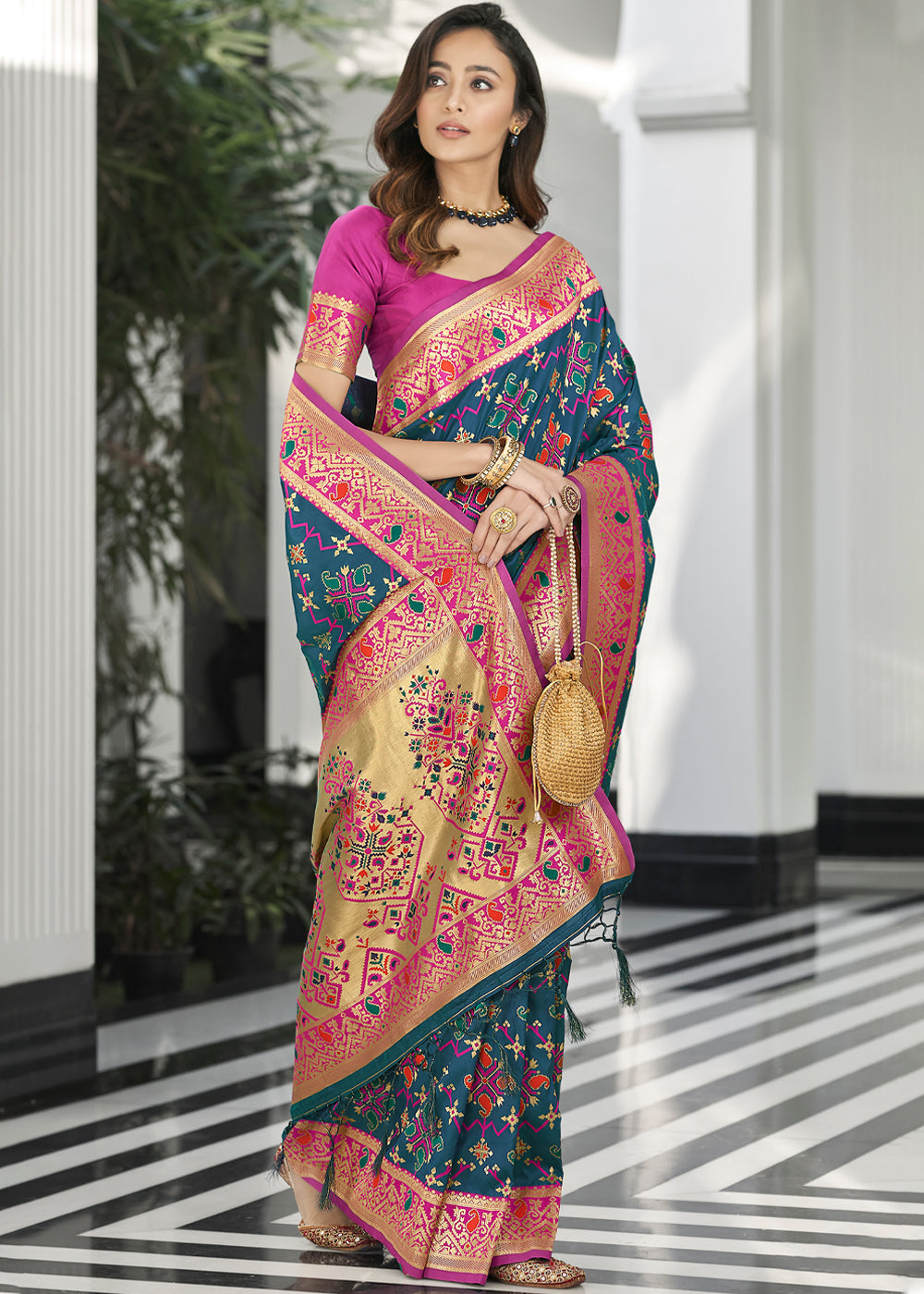 Buy MySilkLove Bismark Blue Zari Woven Banarasi Patola Saree Online