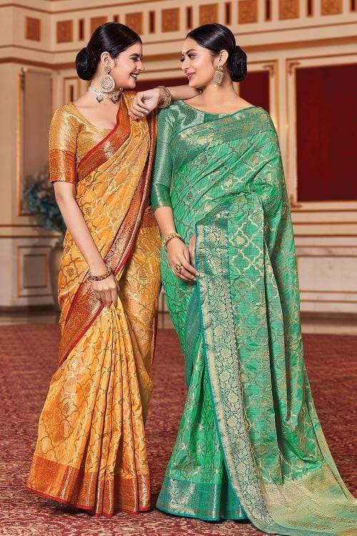 Buy MySilkLove Cream Can Yellow Zari Woven Banarasi Saree Online