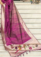 Cannon Pink Purple Zari Woven Tussar Paithani Silk Saree