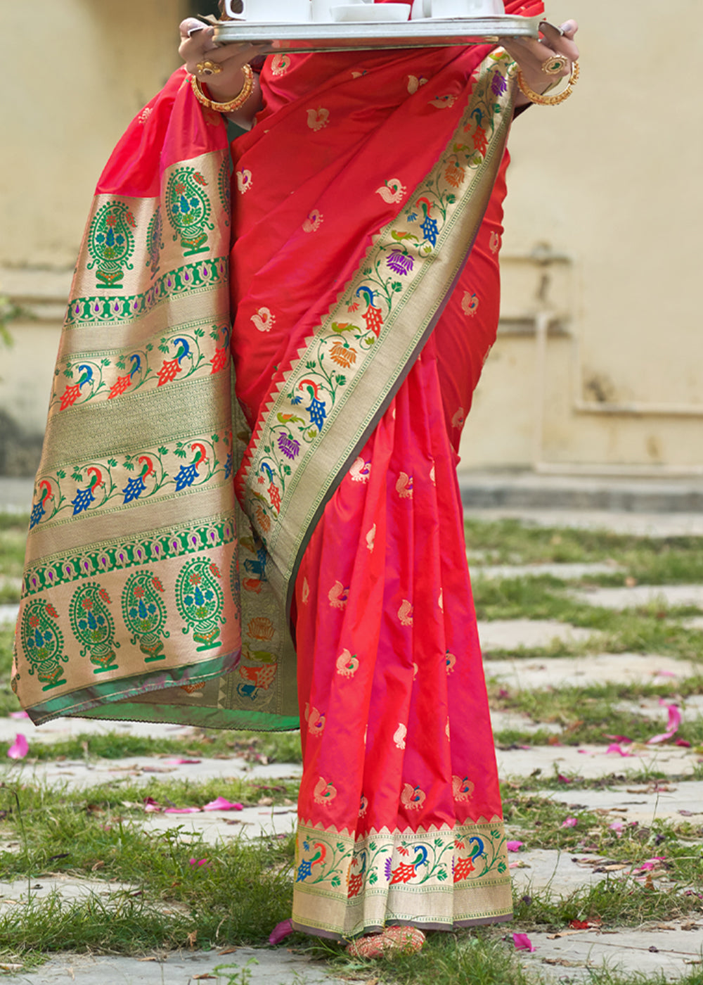 Buy MySilkLove Persian Red and Green Zari Woven Banarasi Paithani Saree Online