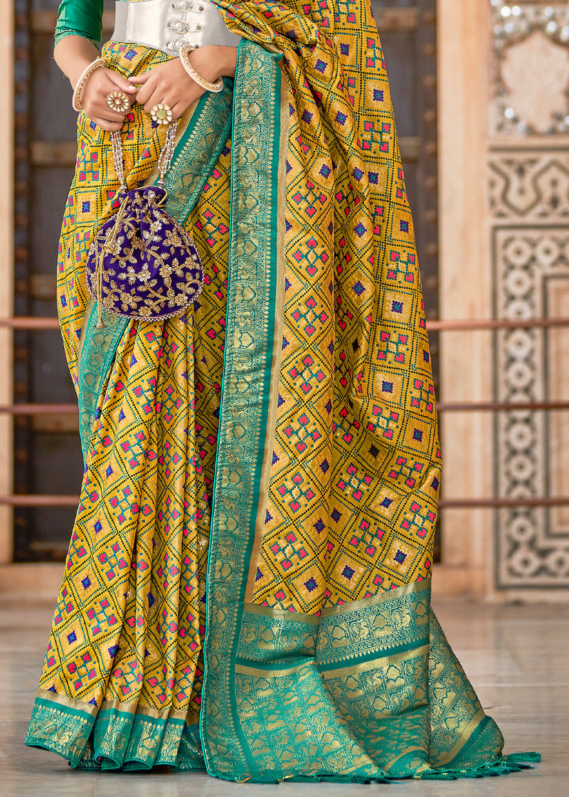 Chenin Yellow and Green Zari Woven Patola Saree – MySilkLove