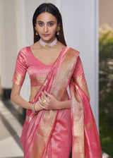 Sundown Pink Zari Woven Tissue Banarasi Silk Saree