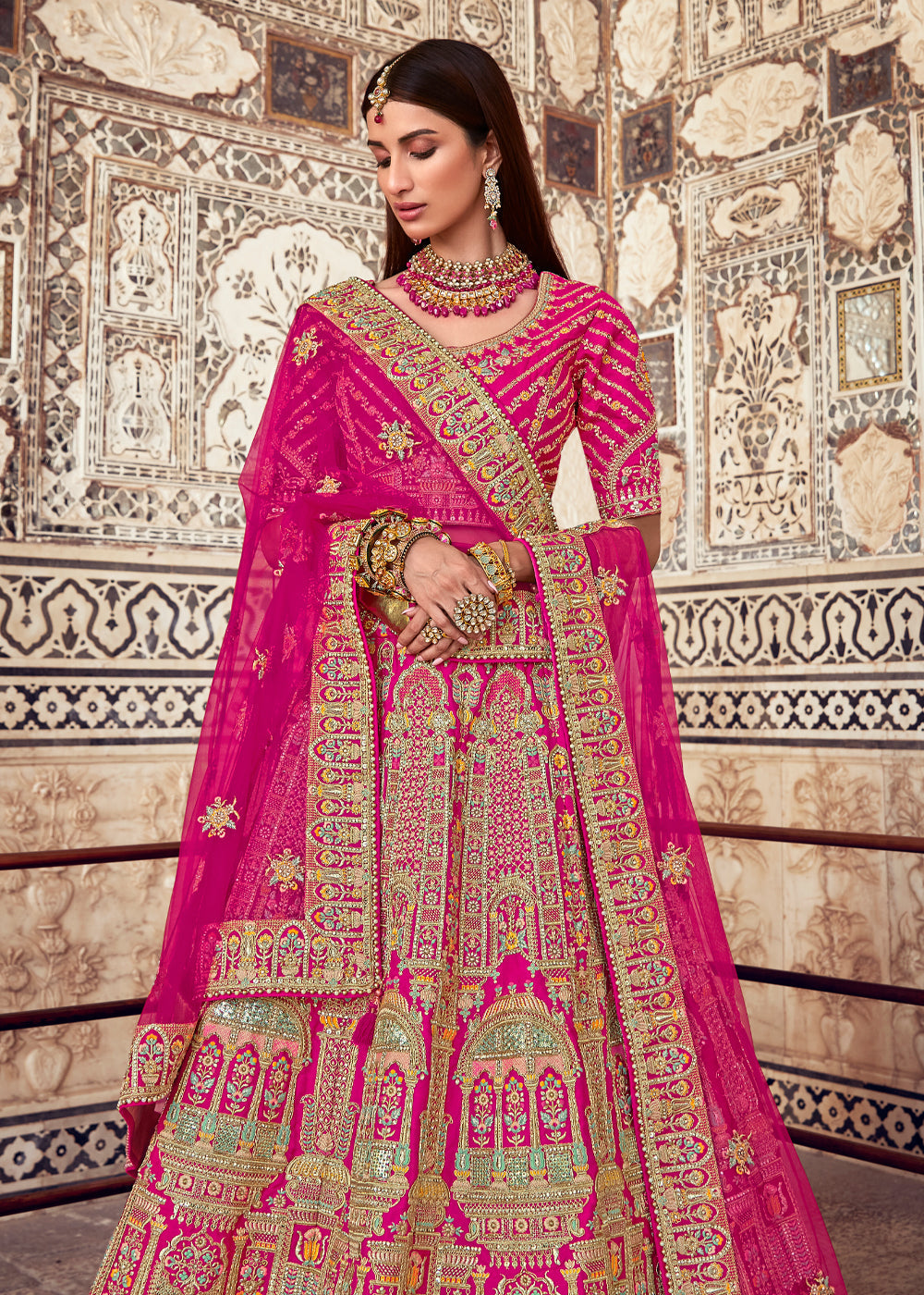 MySilkLove Brick Pink Heavy Embroidered Designer Lehenga