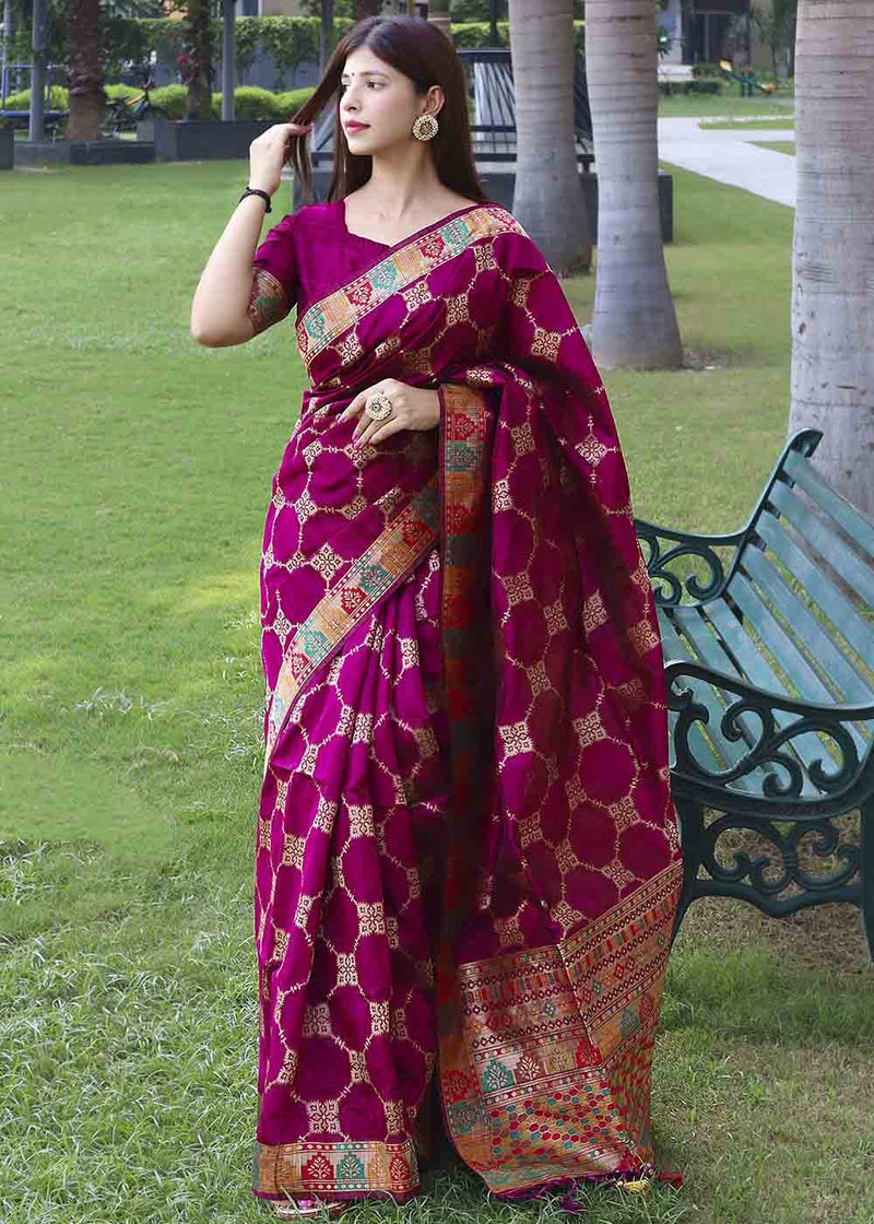 Hopbush Purple Zari Woven Tussar Silk Saree