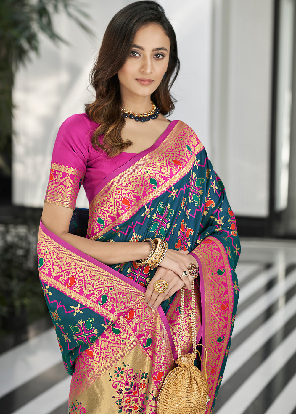 Buy MySilkLove Bismark Blue Zari Woven Banarasi Patola Saree Online