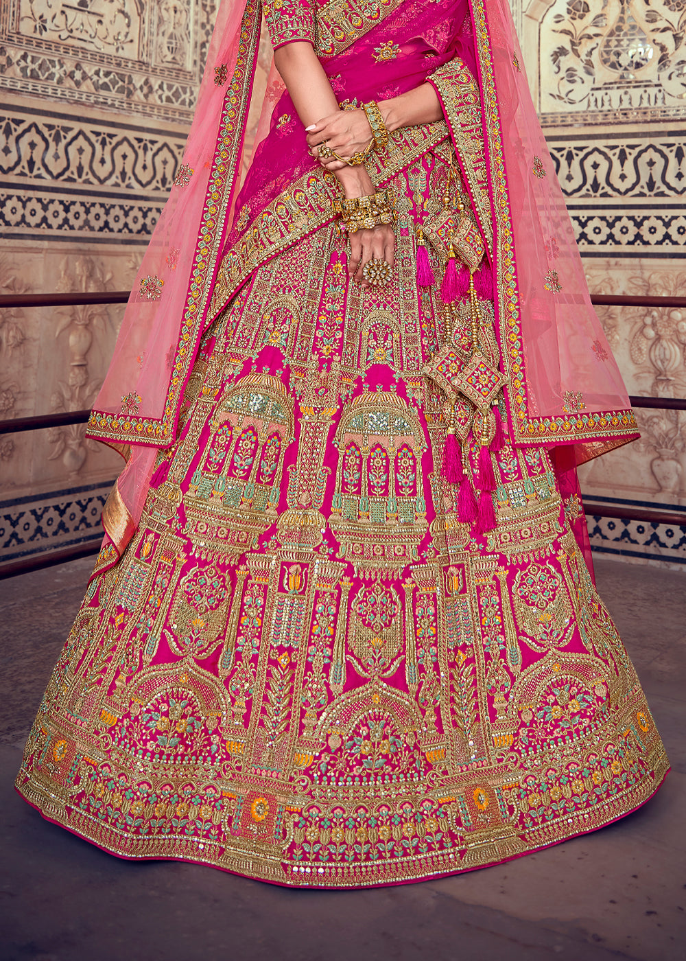 Buy MySilkLove Brick Pink Heavy Embroidered Designer Lehenga Online