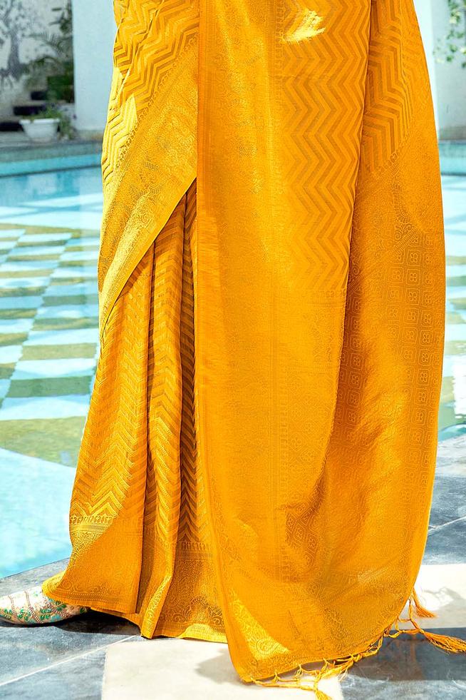 Buy MySilkLove Sea Buckthorn Yellow Zari Woven Kanjivaram Saree Online