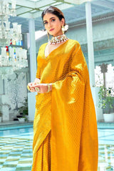 Sea Buckthorn Yellow Zari Woven Kanjivaram Saree