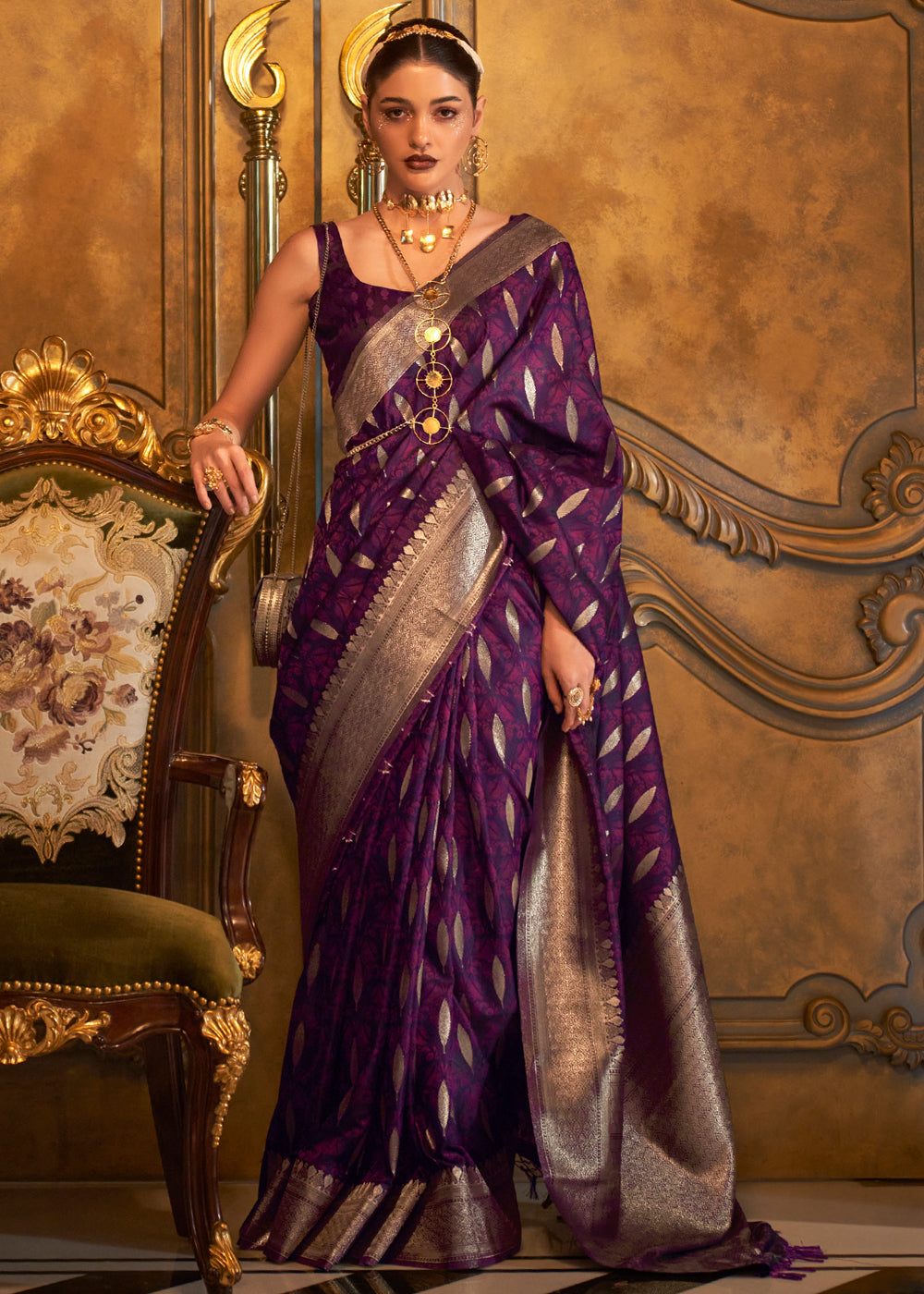 Buy MySilkLove Finn Purple Banarasi Satin Silk Saree Online