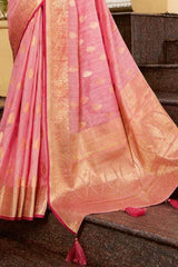 Sea Light Pink Zari Woven Banarasi Saree