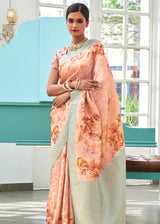 Karry Peach Banarasi Jacquard Printed Saree
