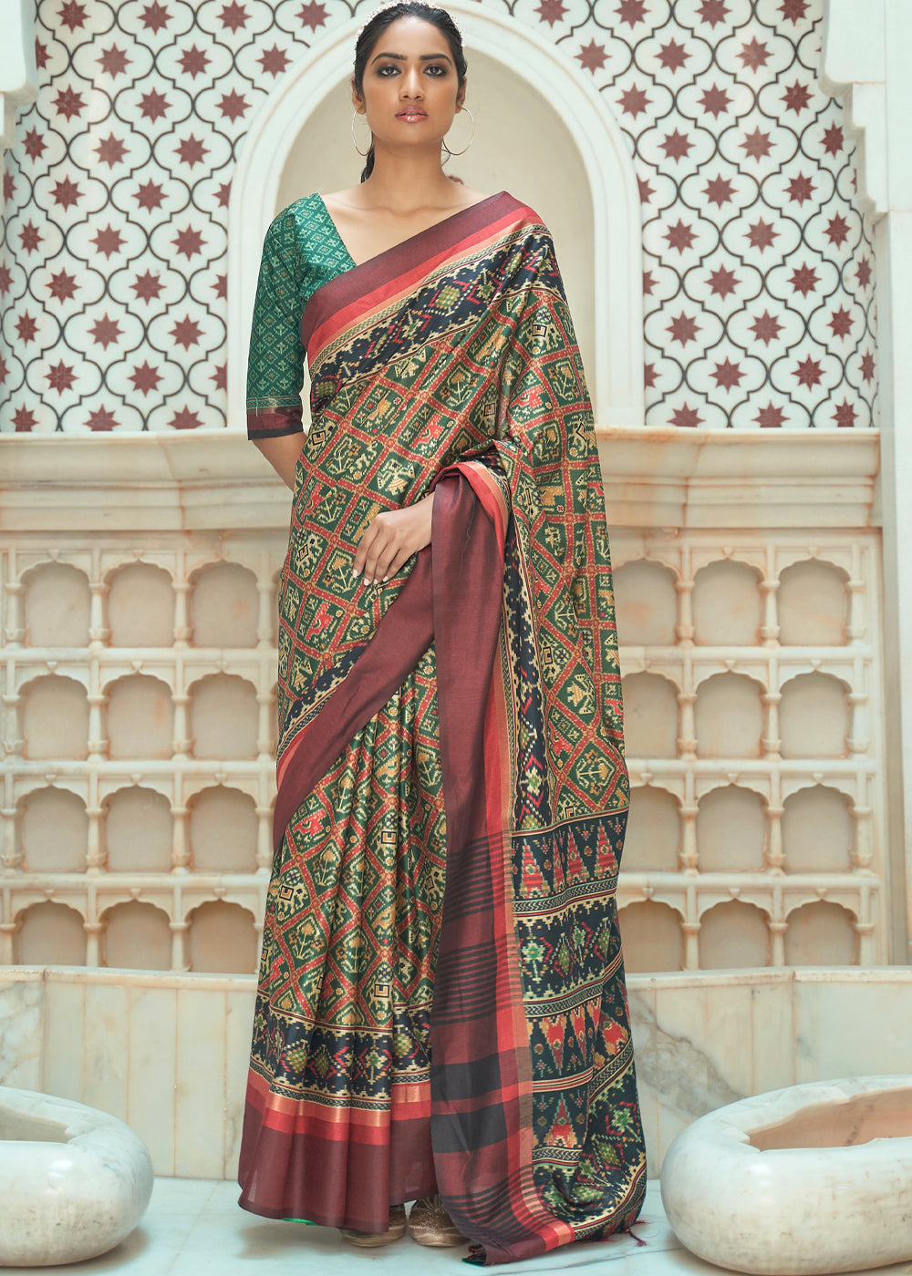 Buy MySilkLove Avocado Green Patola Digital Printed Saree Online