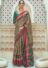 Avocado Green Patola Digital Printed Saree