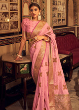 Lilac Pink Zari Woven Soft Tussar Silk Saree