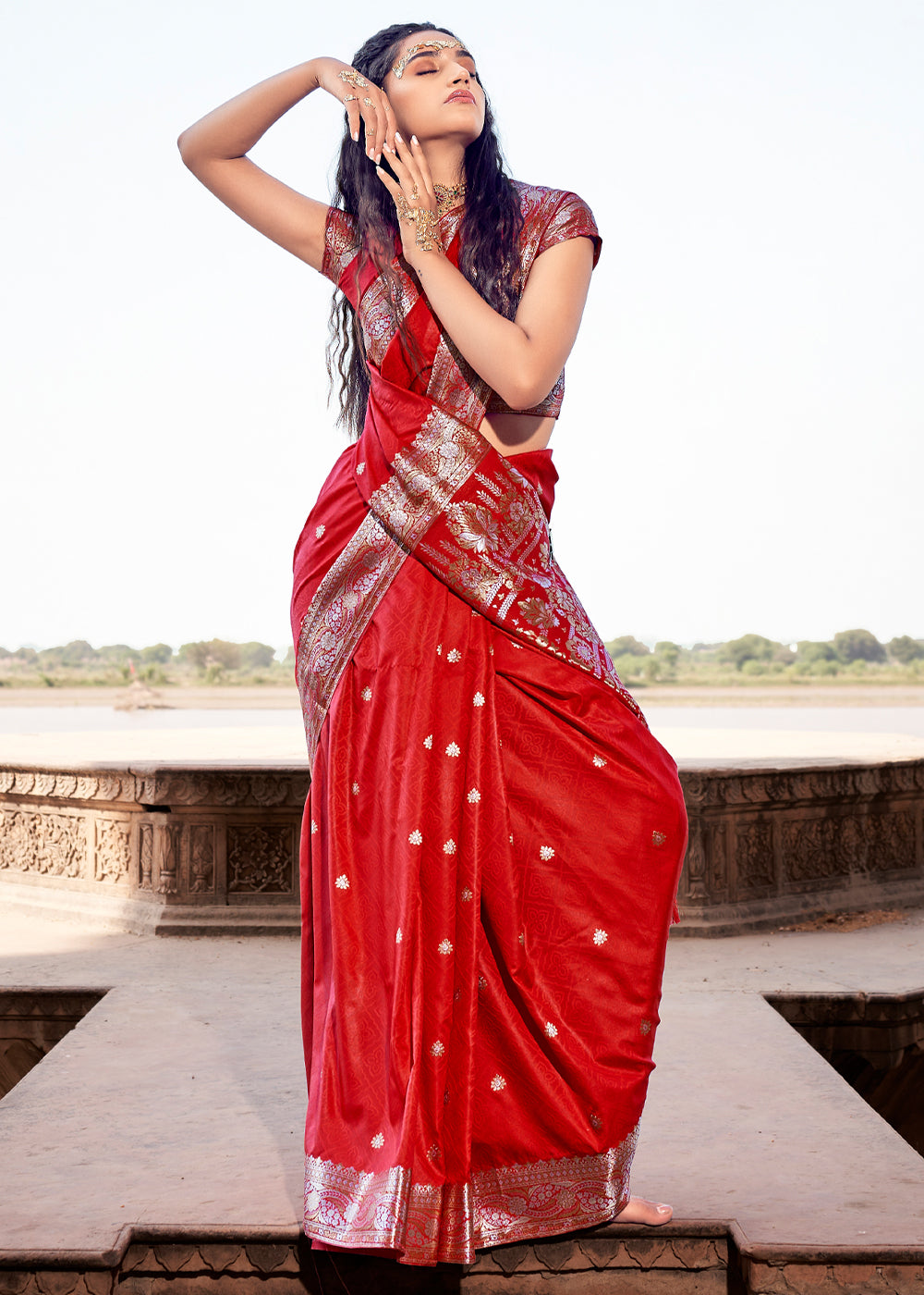 Buy MySilkLove Thunderbird Red Woven Banarasi Satin Silk Saree Online