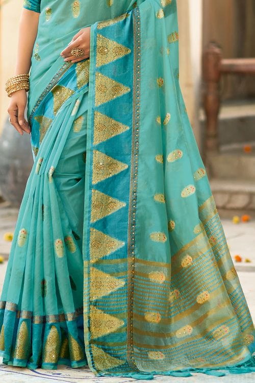 Buy MySilkLove Morning Blue Organza Saree Online