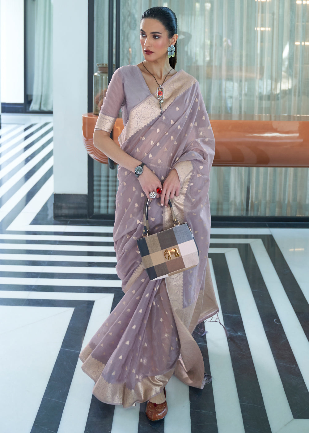 Buy MySilkLove Venus Purple Zari Woven Banarasi Kora Silk Saree Online