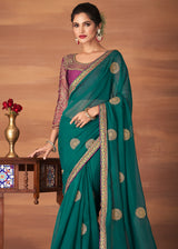 Casal Green Designer Saree with Embroidered Blouse