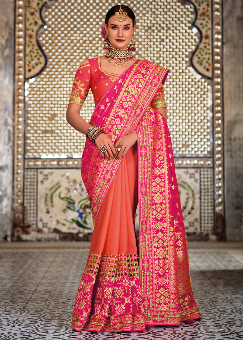 Roman Pink Zari Woven Designer Banarasi Saree