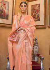 Tan Light Orange Zari Woven Banarasi Brocade Saree