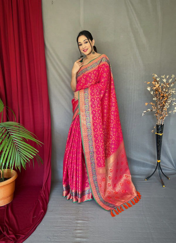 Mandy Pink Woven Bandhej Patola Silk Saree