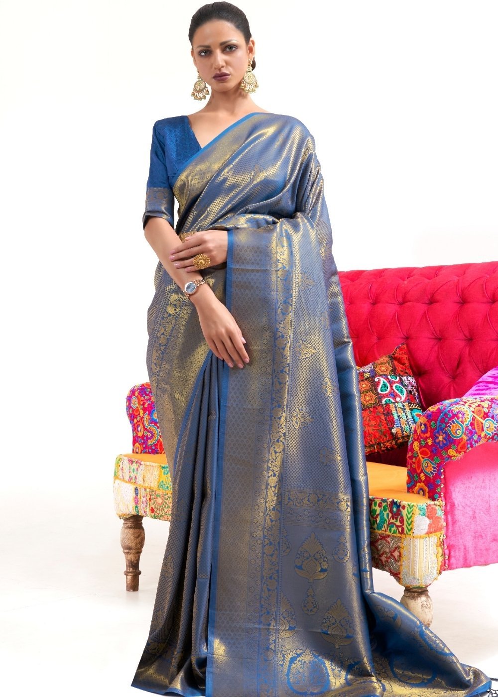 Buy MySilkLove Blumine Blue Kanjivaram Silk Saree Online