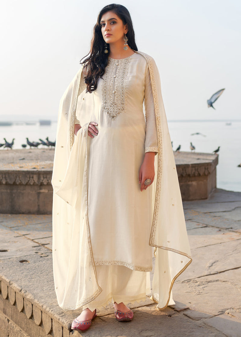 Sisal White Suit Set with Dupatta and Pant