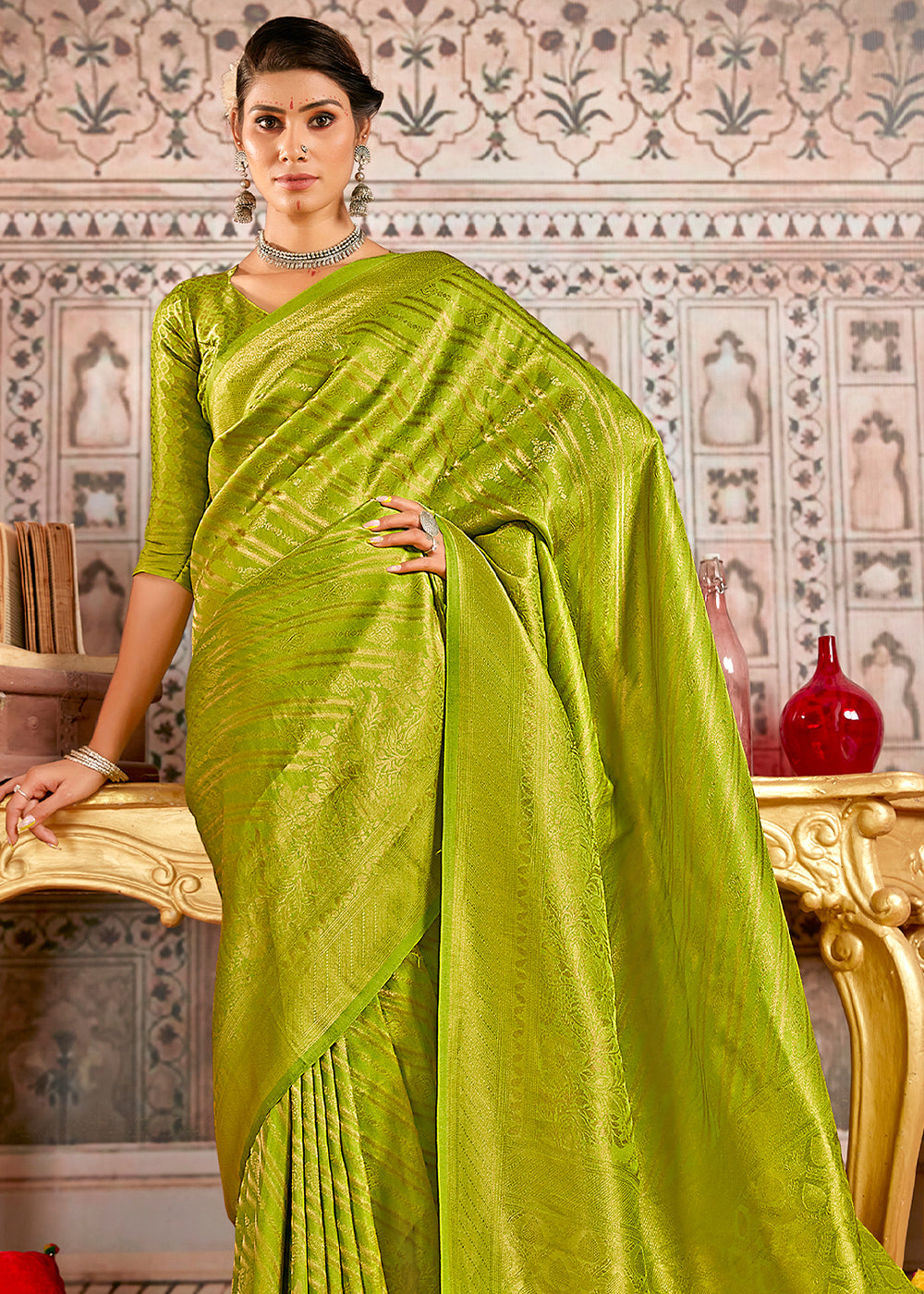 Buy MySilkLove Citron Green South Silk Saree Online