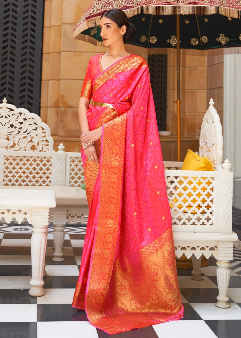 Carnation Pink Zari Woven Kanjivaram Saree