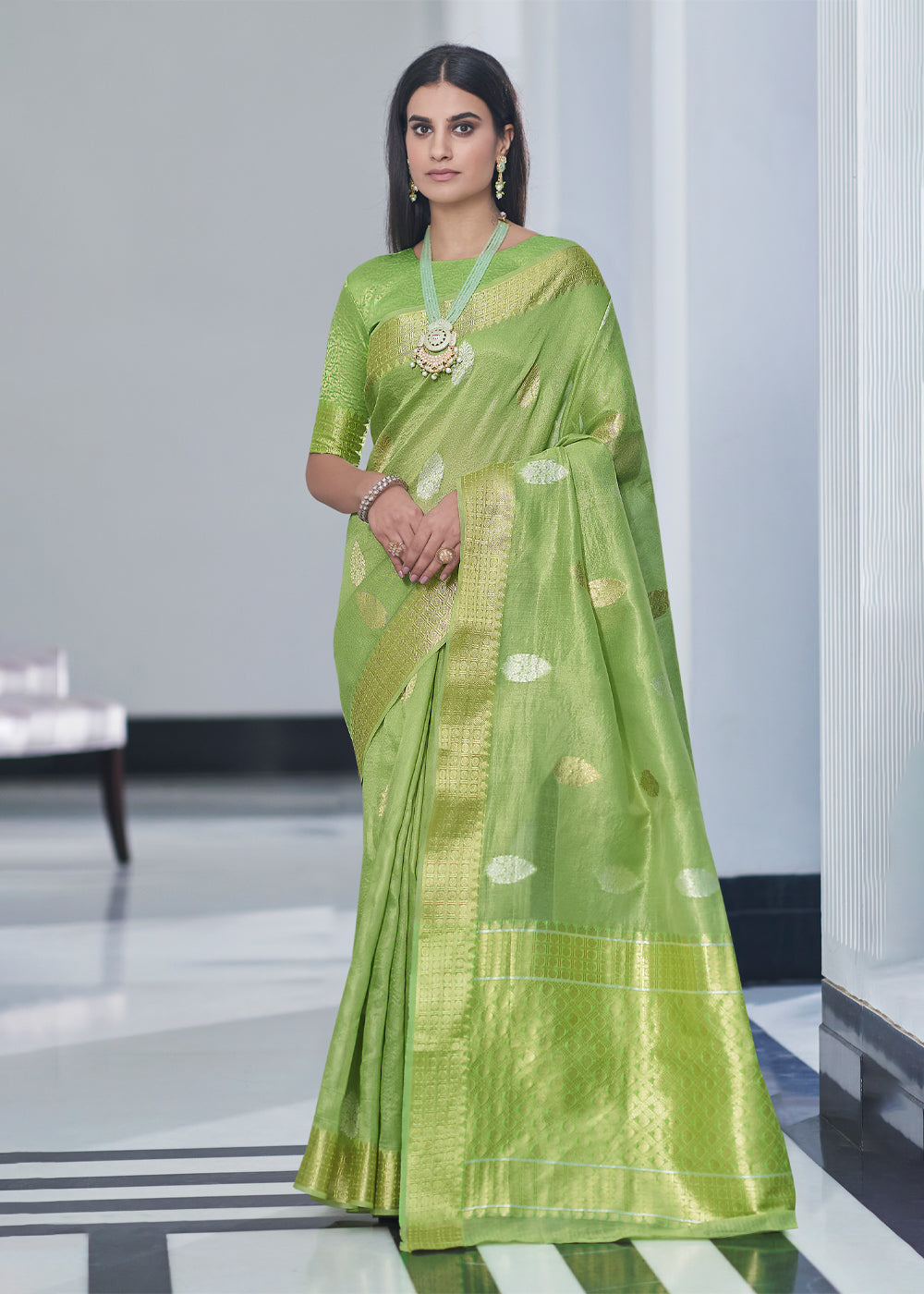 Buy MySilkLove Deco Green Zari Woven Tissue Banarasi Silk Saree Online