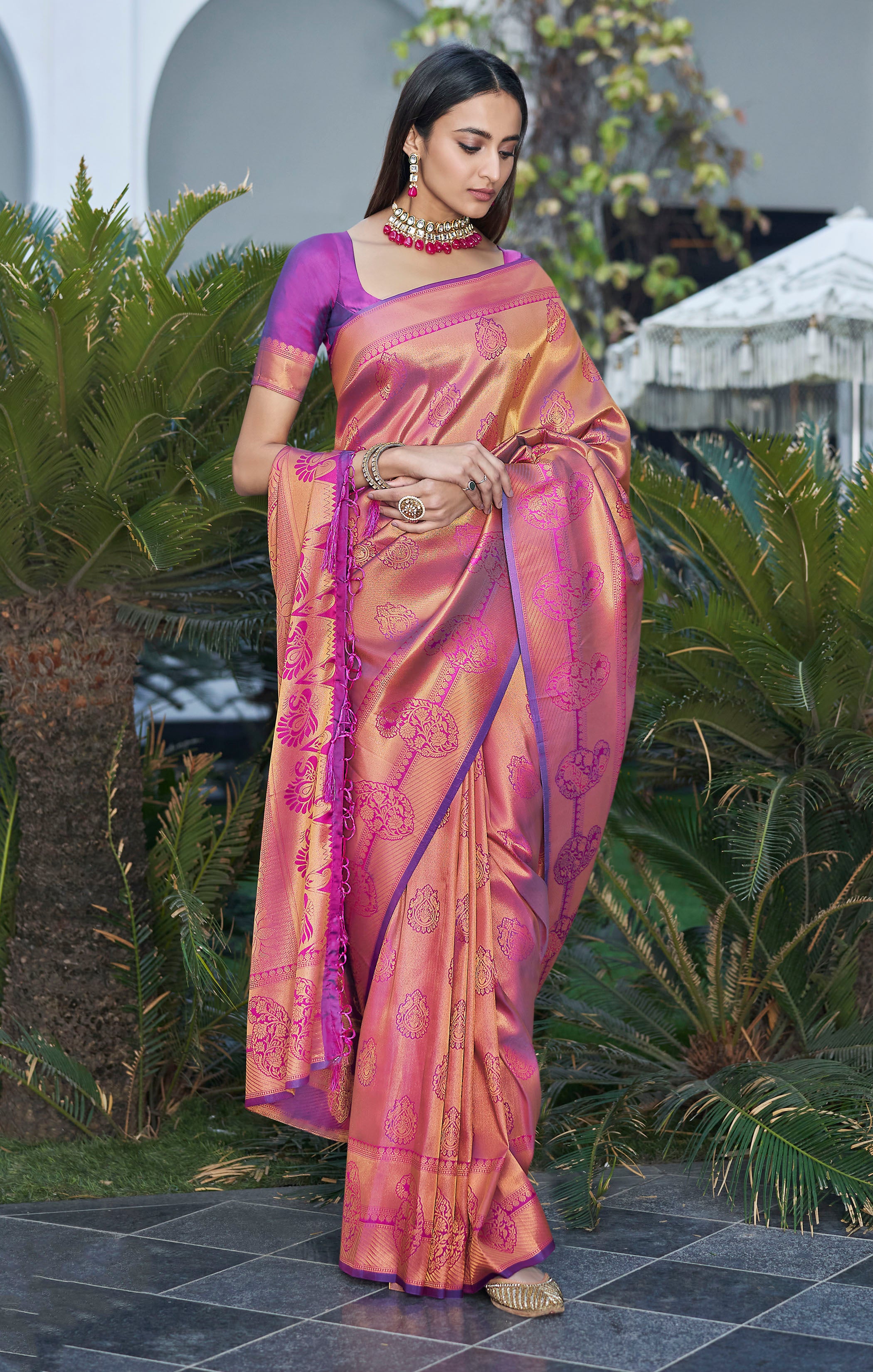 Buy MySilkLove Vivid Violet Zari Woven Banarasi Saree Online