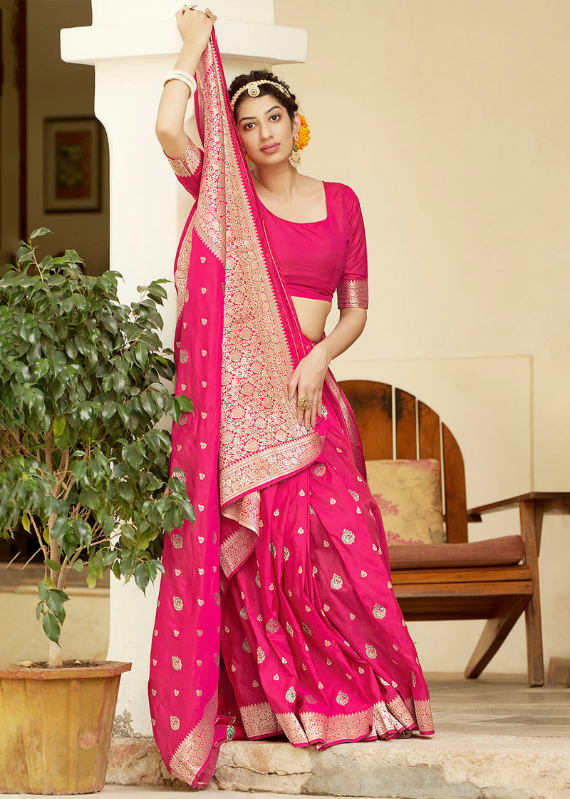 Tulip Pink Zari Woven Banarasi Silk Saree with Butti Work