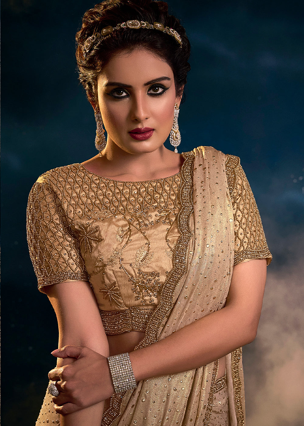 Buy MySilkLove Barley Light Brown Designer Silk Saree with Sequence Pallu Online