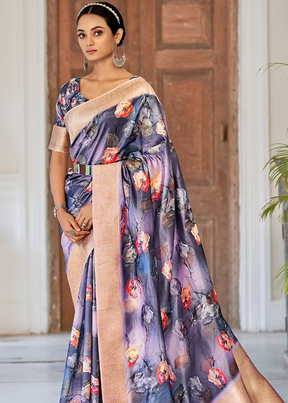 MySilkLove Lynch Blue Digital Printed Banarasi Saree