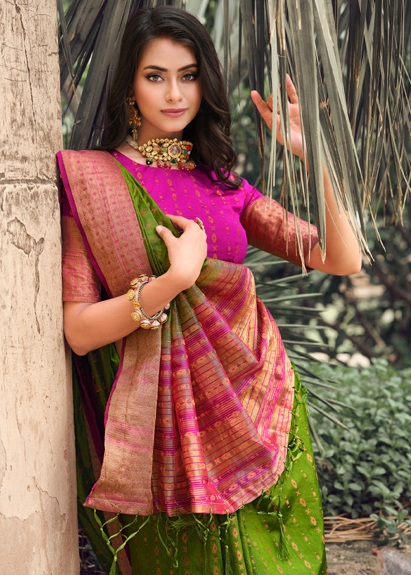 Christi Green Woven Banarasi Raw Silk Saree