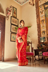 Cinnabar Red Zari Woven Kanjivaram Saree