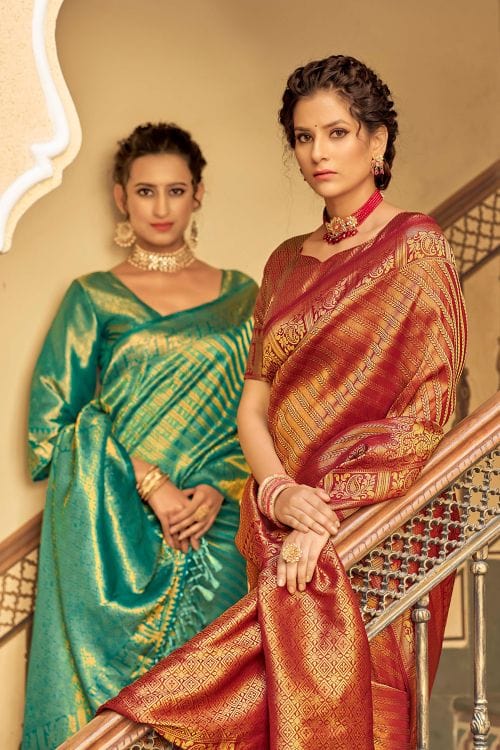 Cognac Brown Zari Woven Tanchui Kanjivaram Fusion Silk Saree