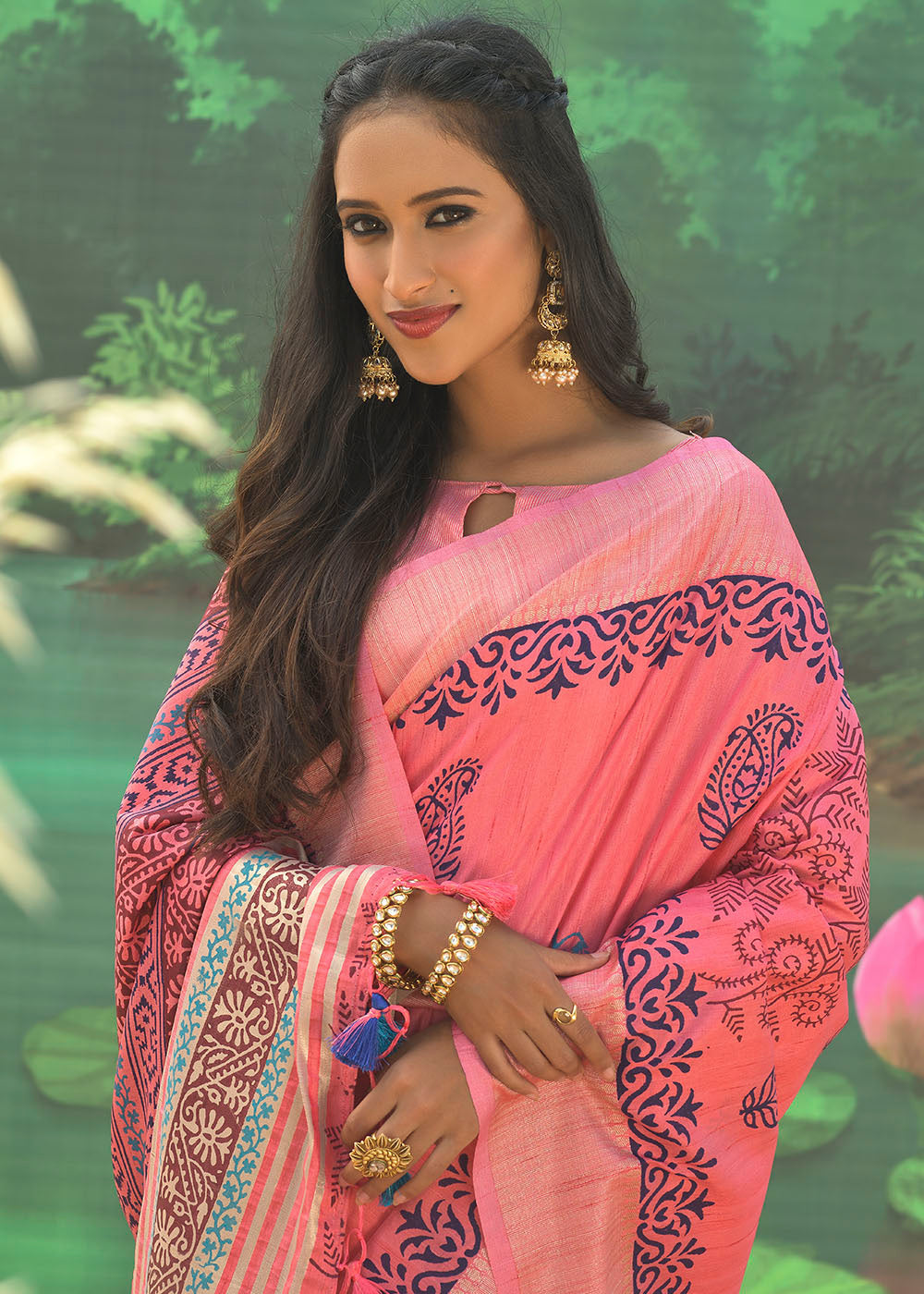 Buy MySilkLove Tulip Pink Cotton Silk Printed Saree Online