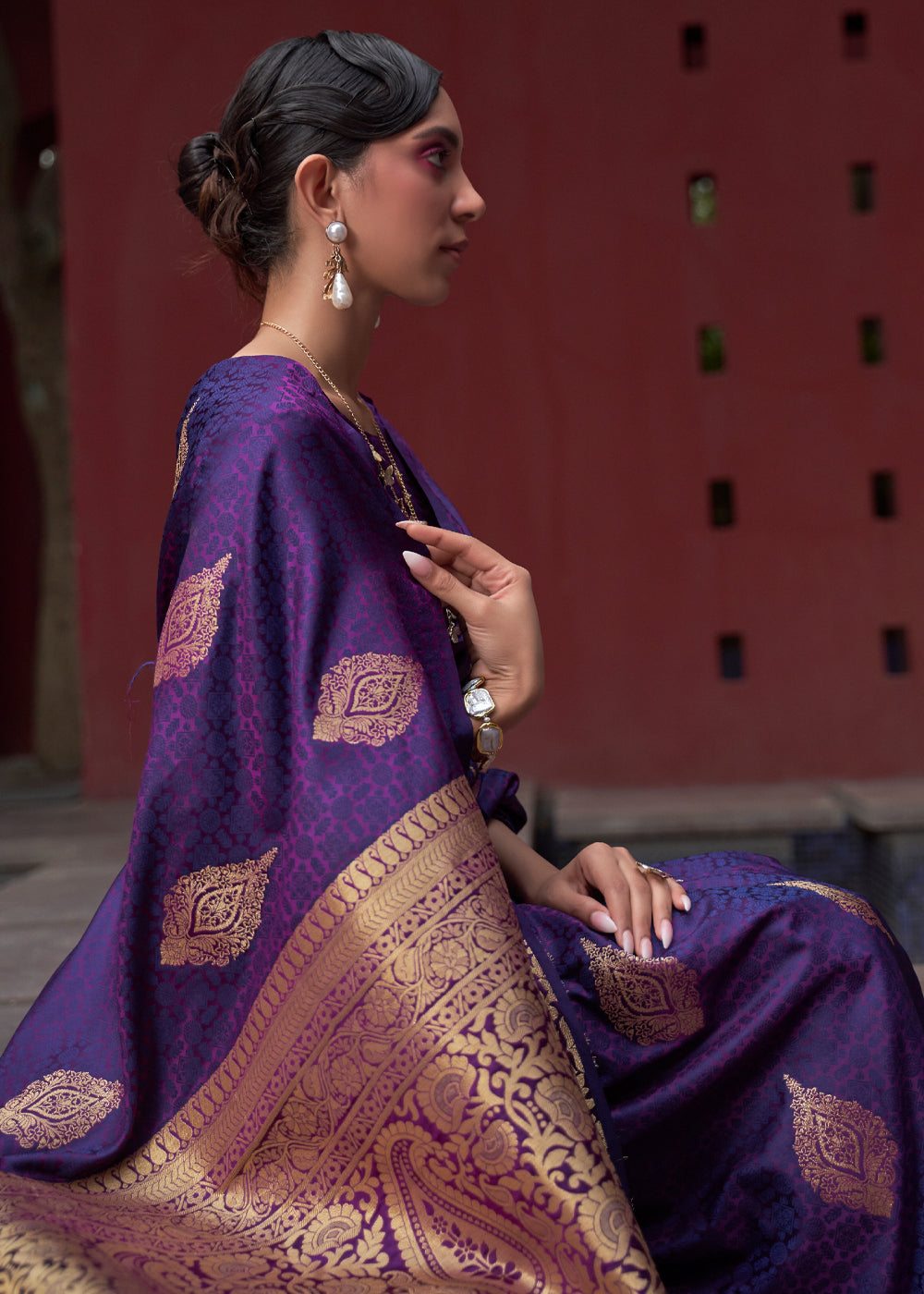 Buy MySilkLove Finn Purple Banarasi Woven Satin Silk Saree Online