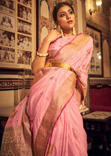 Lilac Pink Zari Woven Soft Tussar Silk Saree