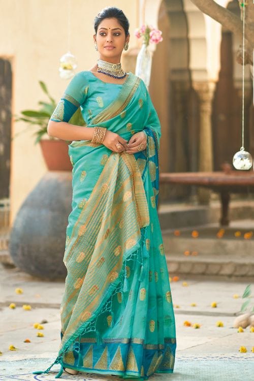 Buy MySilkLove Morning Blue Organza Saree Online