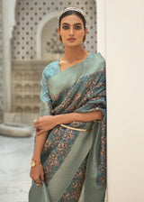 Battleship Green Digital Print Saree