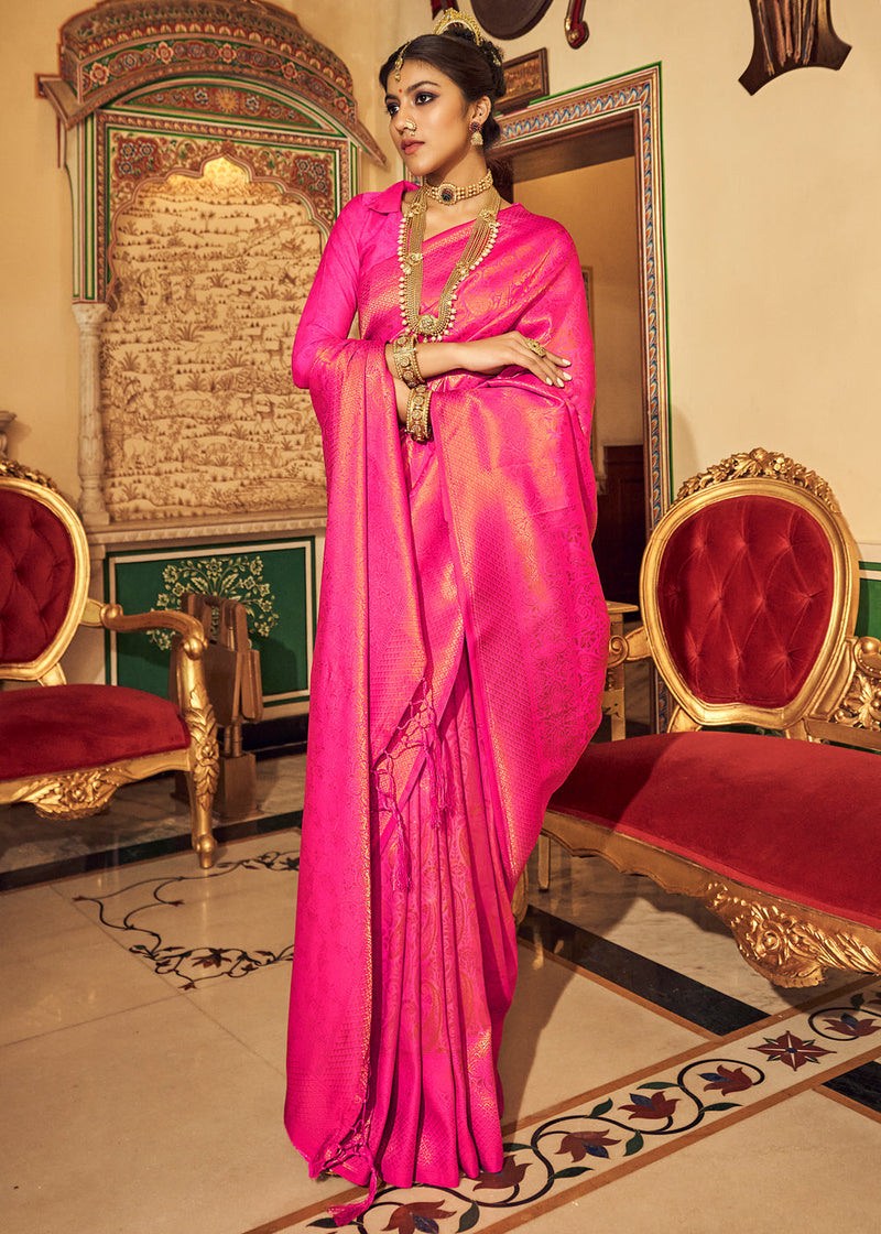 Brink Pink Zari Woven Kanjivaram Silk Saree