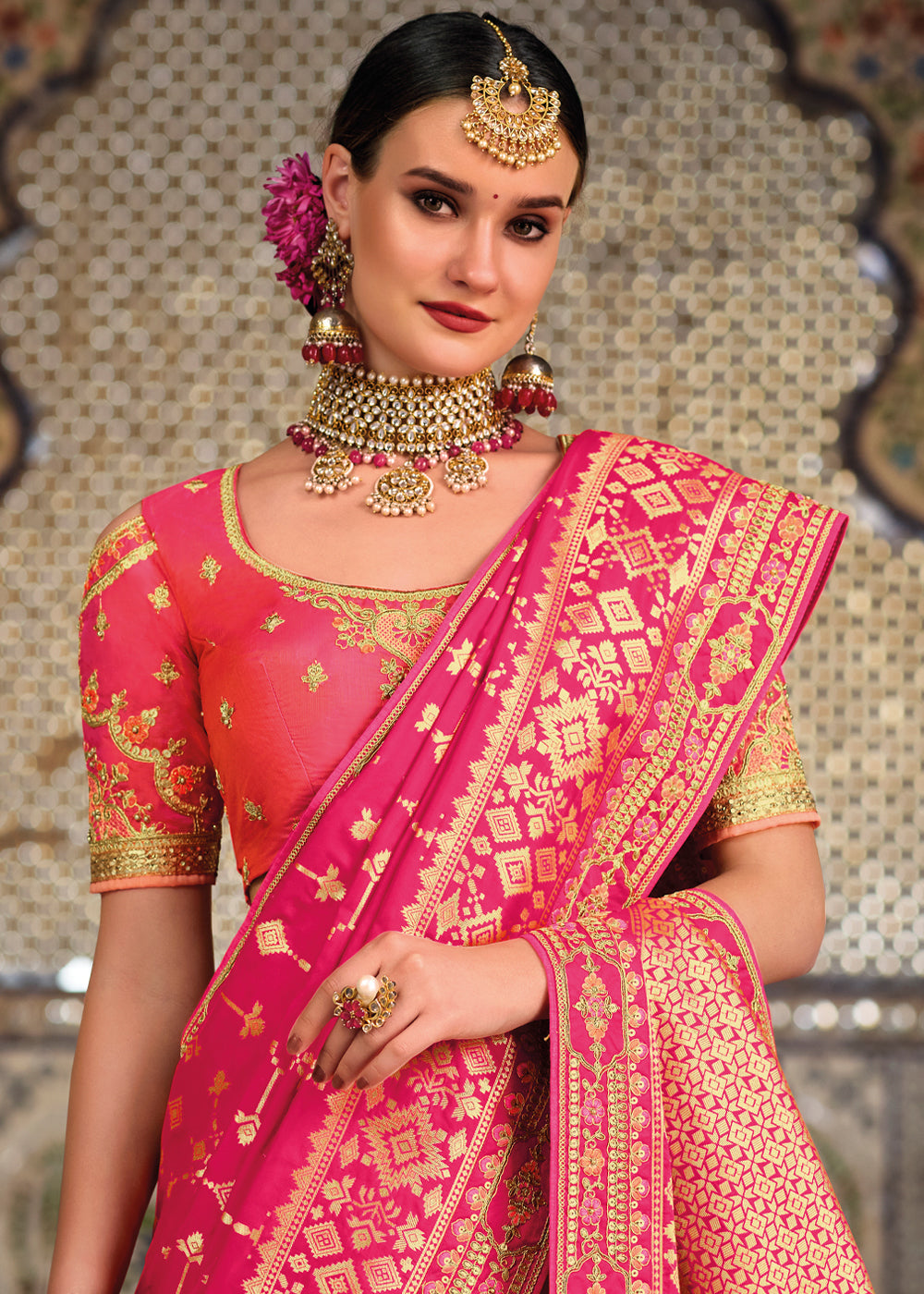 MySilkLove Roman Pink Zari Woven Designer Banarasi Saree