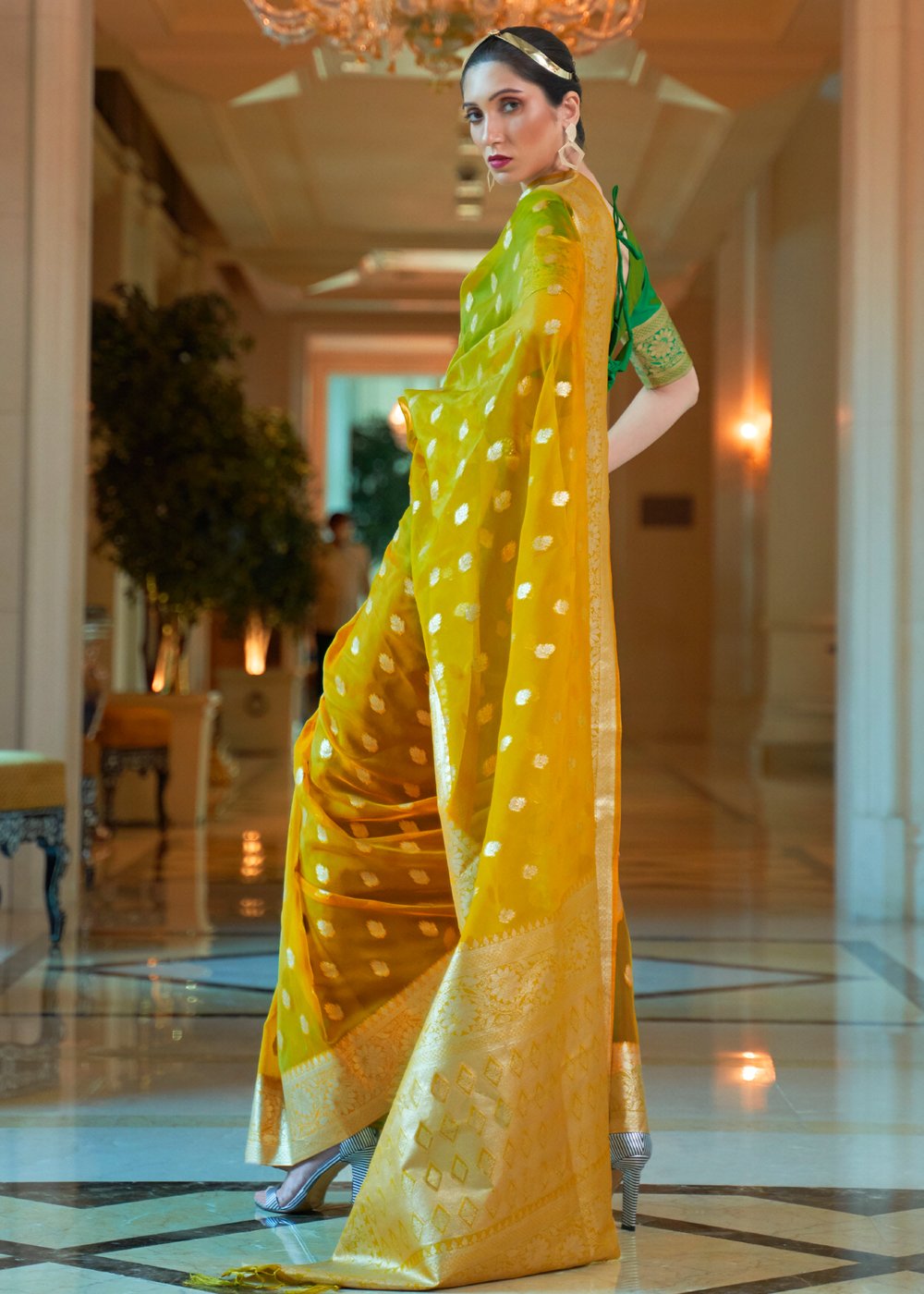 Buy MySilkLove Prarthana Behere in Yellow Organza Silk Saree Online